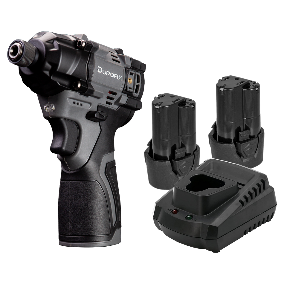 Durofix G12 Sub Compact Impact Driver 1/4" Hex Tool Kit with 2x 2.5Ah Batteries and Charger, 170Nm Max Torque, 3600RPM, RI12185-P2X