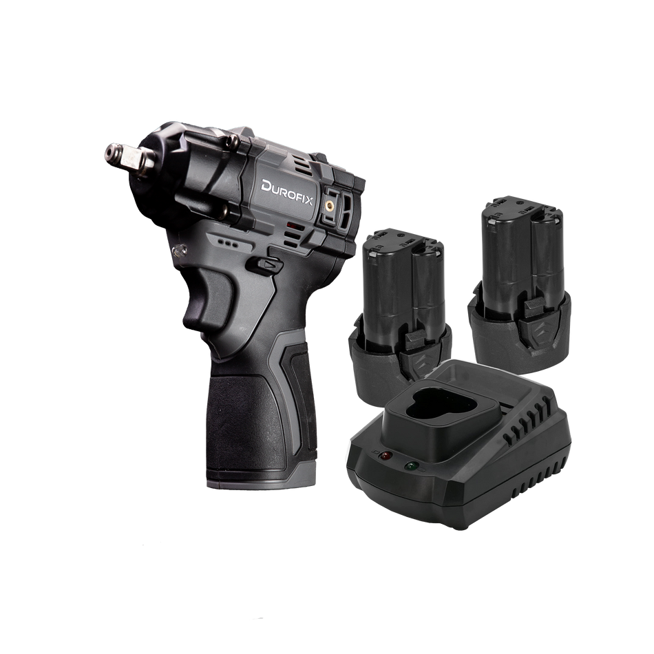 Durofix G12 Sub Compact Impact Wrench 3/8" Square Tool Kit with 2x 2.5Ah Batteries and Charger, 190Nm Max Torque, 3300RPM, RI12186-3P2X