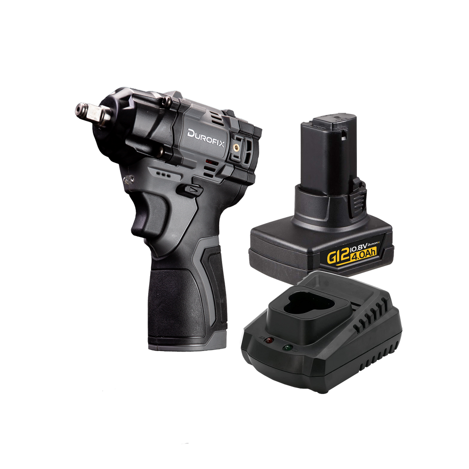 Durofix G12 Sub Compact Impact Wrench 3/8" Square Tool Kit with 4.0Ah Battery and Charger, 190Nm Max Torque, 3300RPM, RI12186-3PM
