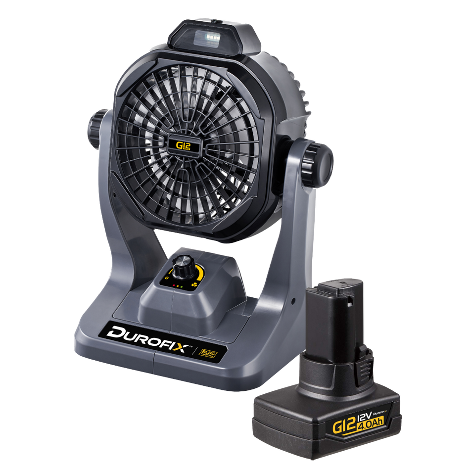 Durofix G12 Series RZ1290TM Brushless Jobsite Fan with 4Ah G12 Battery